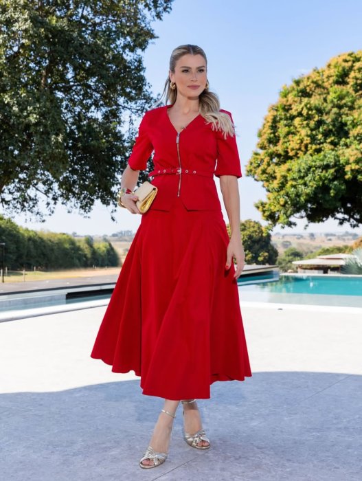 Conjunto Alfaiataria Com Cinto Vermelho Luzia Fazzolli Denise Ulliam