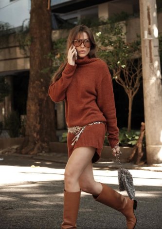 Vestido Em Tricot Com Gola Alta Pecan My Place Bella Novaes