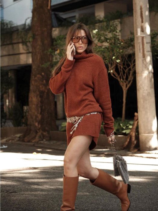 Vestido Em Tricot Com Gola Alta Pecan My Place Bella Novaes